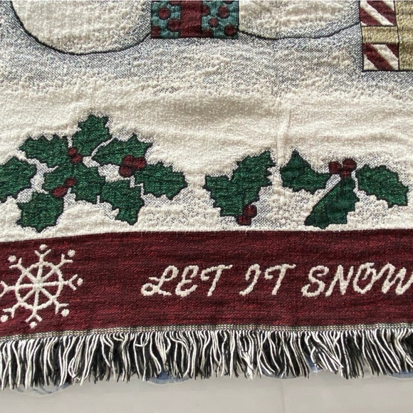 Vintage Chatham Tapestry Throw Blanket Let It Snow Christmas Snowmen‎ Holiday - Picture 6 of 11